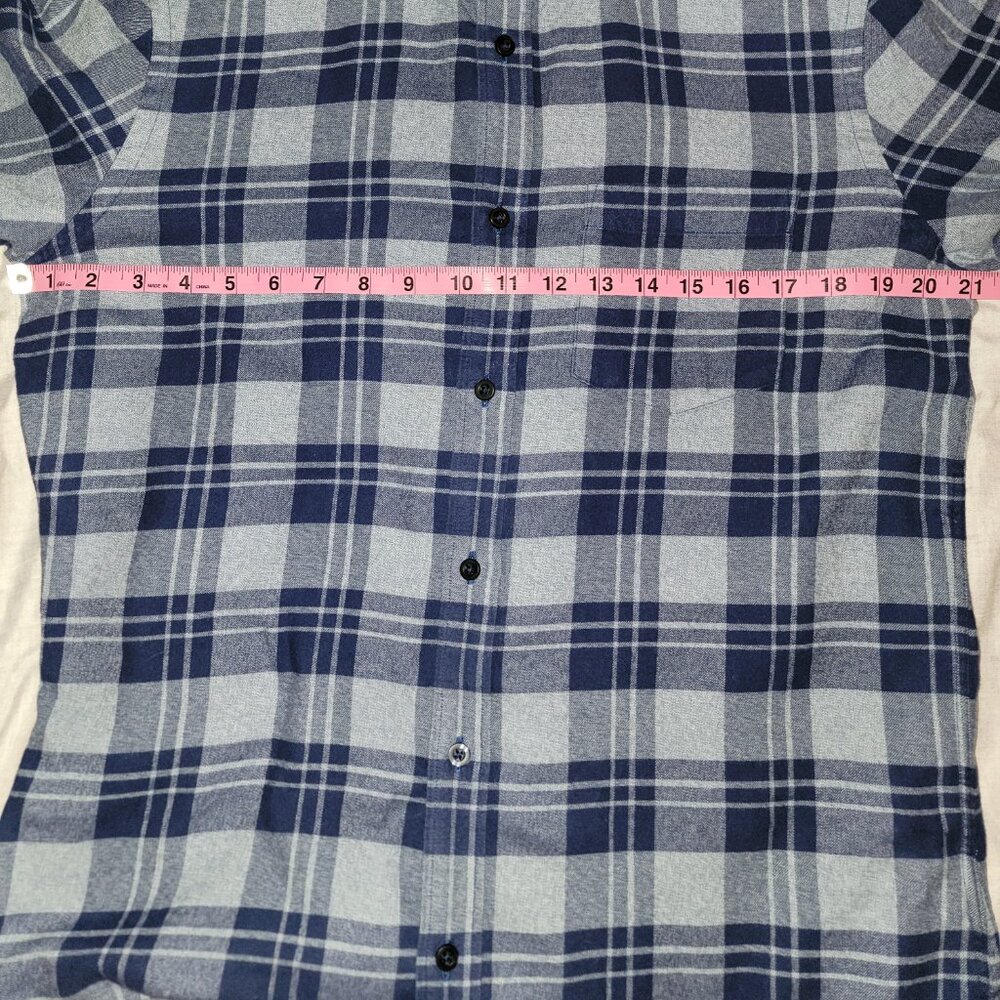 Nordstrom Men's Shop Slim Fit Flannel Long Sleeve Shirt Medium Blue / Grey Plaid - Picture 9 of 15